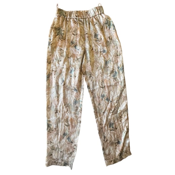 Forte Forte 100% Silk Leaf Print Trousers Size 6 Neutral Pants Straight Pull-on - Picture 3 of 9